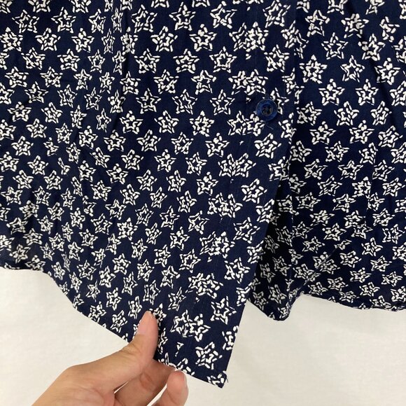 Woman Within size 18/20 Navy Star Print Long Sleeve Button Down Cotton Preppy - Picture 5 of 11